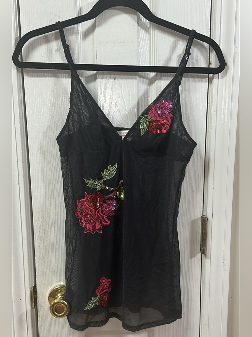 Vintage 2003 Y2K Victorias Secret Sheer Sequin Chemise Nightgown (mix28)